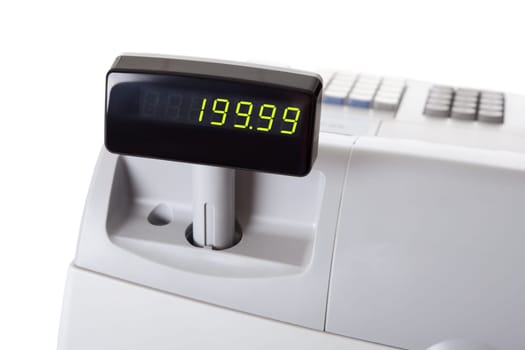 Cash register with LCD display. Isolated on white background
