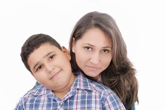 Mother and son - isolated over a white background