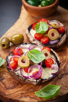 Giant Portobello mushrooms stuffed with mozzarella and tomatoes