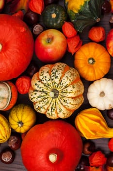 Thanksgiving background - pumpkins and apples for Thanksgiving