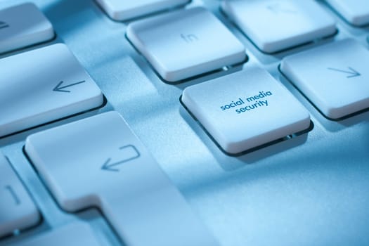 Social media security concept. Keypad social media security on computer keyboard.
