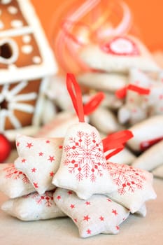 Domestic handmade - fabric ornaments on a Christmas tree