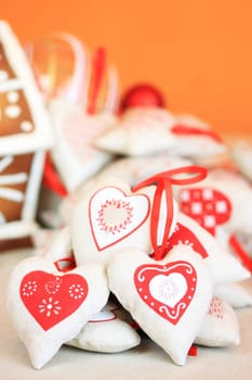 Domestic handmade - fabric ornaments on a Christmas tree