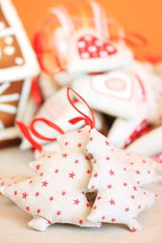 Domestic handmade - fabric ornaments on a Christmas tree
