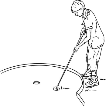 vector - Young girl played mini golf, isolated on background