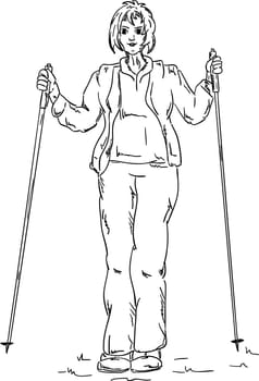 vector - Nordic walking girl, isolated on background