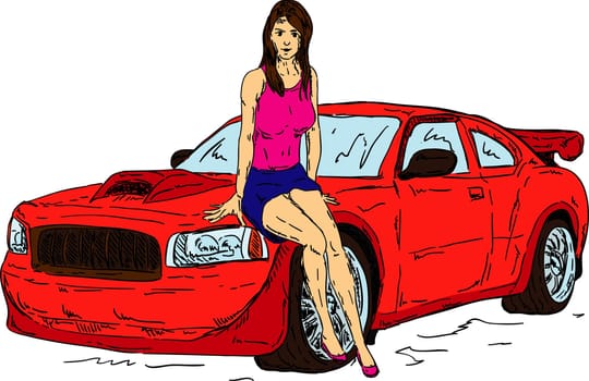 vector - Young women with her sport car , isolated on background