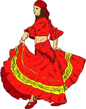vector - Woman Flamenco dancer in a historic dress , isolated on background