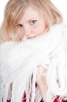 Portrait of beautiful blond woman isolated on white