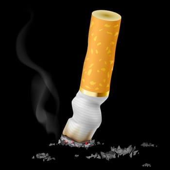 Realistic cigarette butt on black background