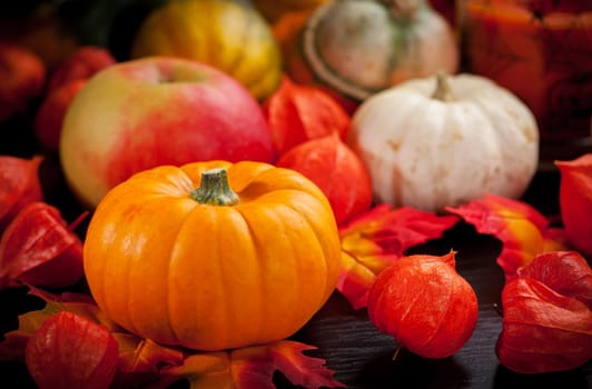 Traditional pumpkins for Halloween in warm colors