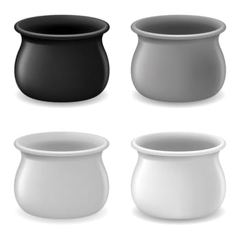 Collection of Empty Gray Pots. Illustration on white