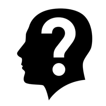 Human head with question mark symbol on white