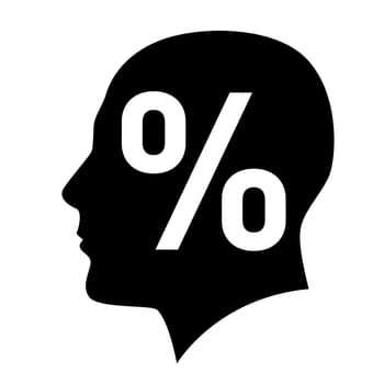 Human head with percent sign symbol on white