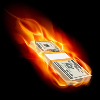 Pile of Dollars on Fire. Illustration on black