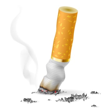 Realistic cigarette butt.  Illustration on white background