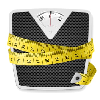 Weights and tape measure. Illustration on white background