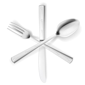 Crossed fork, spoon and knife. Illustration on white