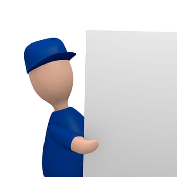 Technician holding a blank sign with space for text