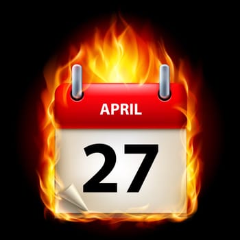 Twenty-seventh April in Calendar. Burning Icon on black background
