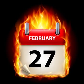 Twenty-seventh February in Calendar. Burning Icon on black background