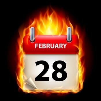 Twenty-eighth February in Calendar. Burning Icon on black background