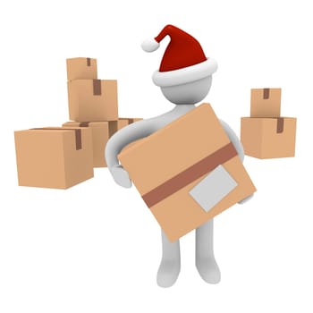 Santa Claus with cardboard boxes
