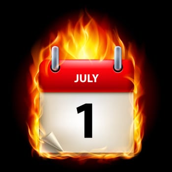First July in Calendar. Burning Icon on black background