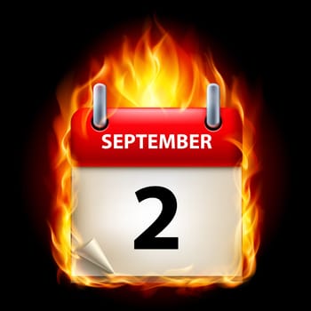 Second September in Calendar. Burning Icon on black background