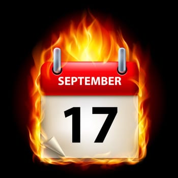 Seventeenth September in Calendar. Burning Icon on black background