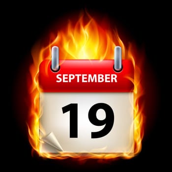 Nineteenth September in Calendar. Burning Icon on black background