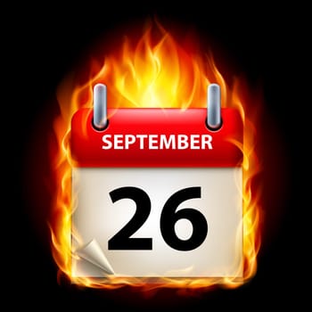 Twenty-Sixth September in Calendar. Burning Icon on black background