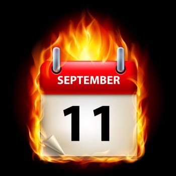 Eleventh September in Calendar. Burning Icon on black background