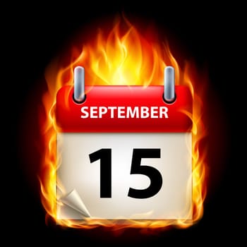 Fifteenth September in Calendar. Burning Icon on black background