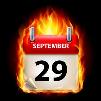 Twenty-ninth September in Calendar. Burning Icon on black background