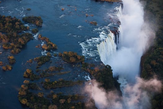 Victoria Falls from the air in the afternoon