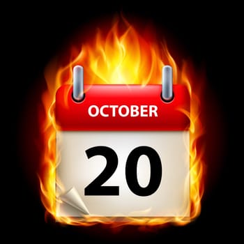 Twentieth October in Calendar. Burning Icon on black background