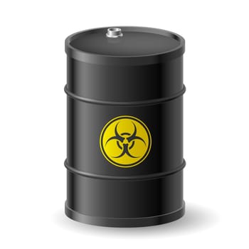 Vertical Biohazard black barrel. Illustration on white