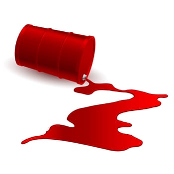 Barrel with spilled red liquid. Illustration on white