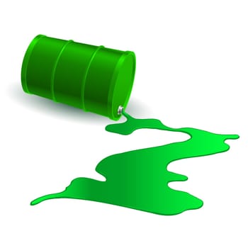 Spilled Chemical Green Barrel. Illustration on white background