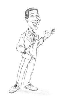 Illustration of successful business man presenting over white background