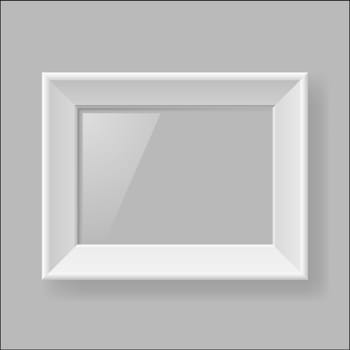 Blank white frame hanging on gray wall