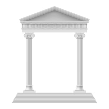 Simple Portico an ancient temple. Colonnade. Illustration on white