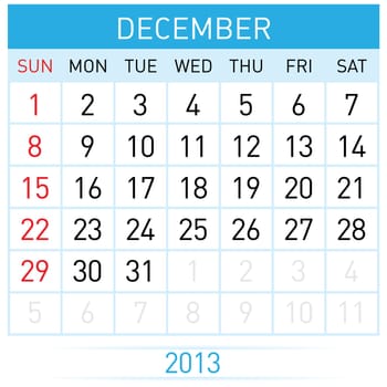 December Twenty-thirteen. Calendar Month. Illustration on white background