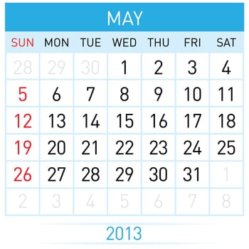 May Twenty-thirteen. Calendar Month. Illustration on white background