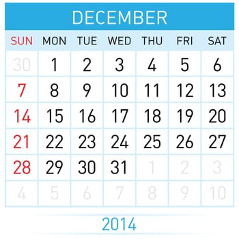 December Twenty-Fourteen. Calendar Month. Illustration on white background