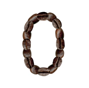 Number Zero from Coffee Beans. Illustration on white