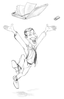 Happy businessman jumping. Illustration on white background