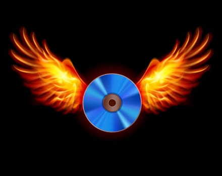Laser disc-Fiery wings, a color illustration on a black background