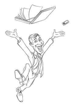 Happy businessman jumping. Sketch on white background